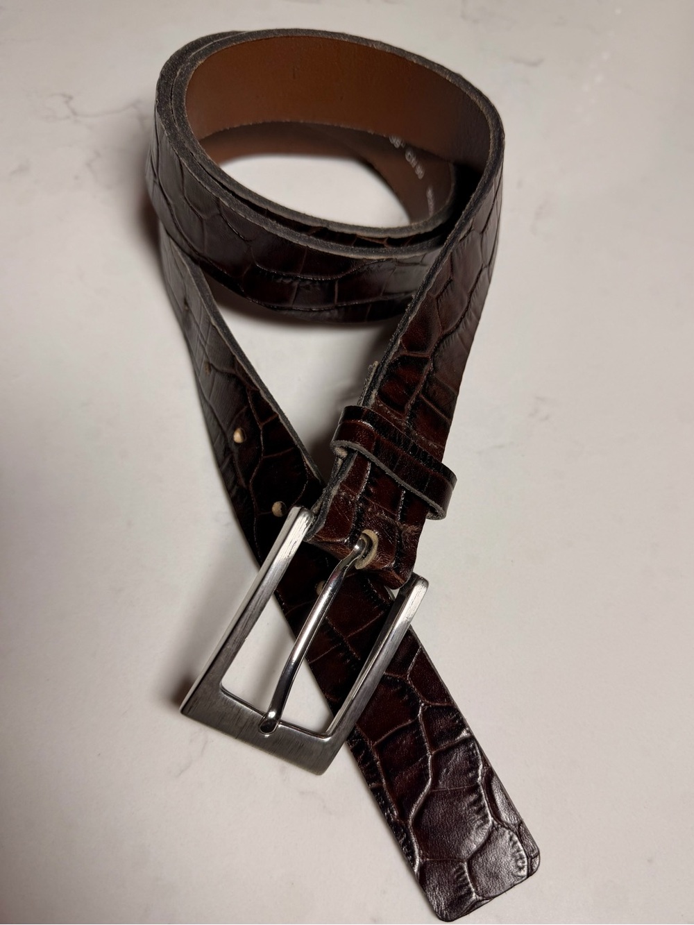 H&M Unisex Brown Leather Belt Size 35-36 Made in Sweden Classic Silver Buckle